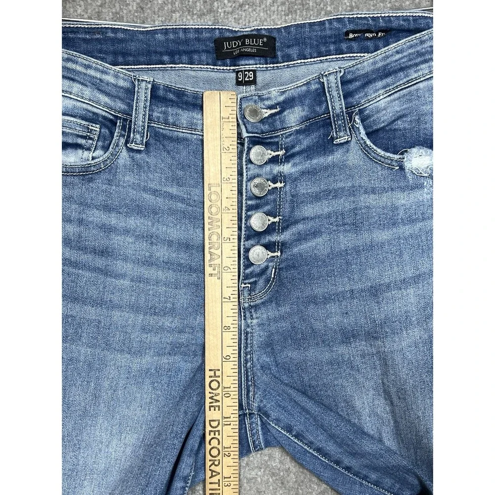 Judy Blue Boyfriend Fit Button Fly Jeans Juniors Sz 9/29 Blue Distressed Stretch